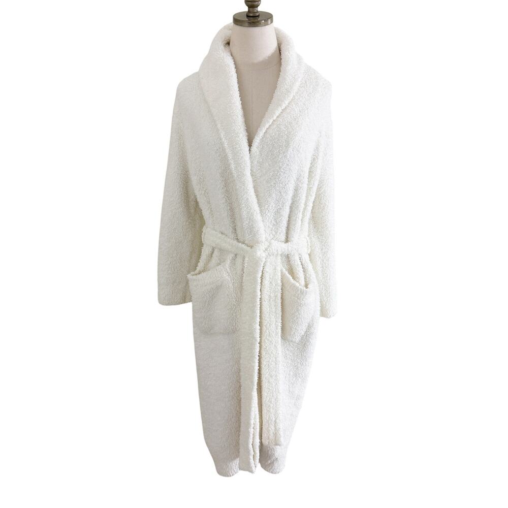 Barefoot Dreams Cream Fuzzy Robe Women's Size 1X EUC Tie Belt Closure Pockets